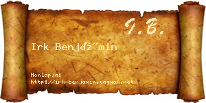 Irk Benjámin névjegykártya